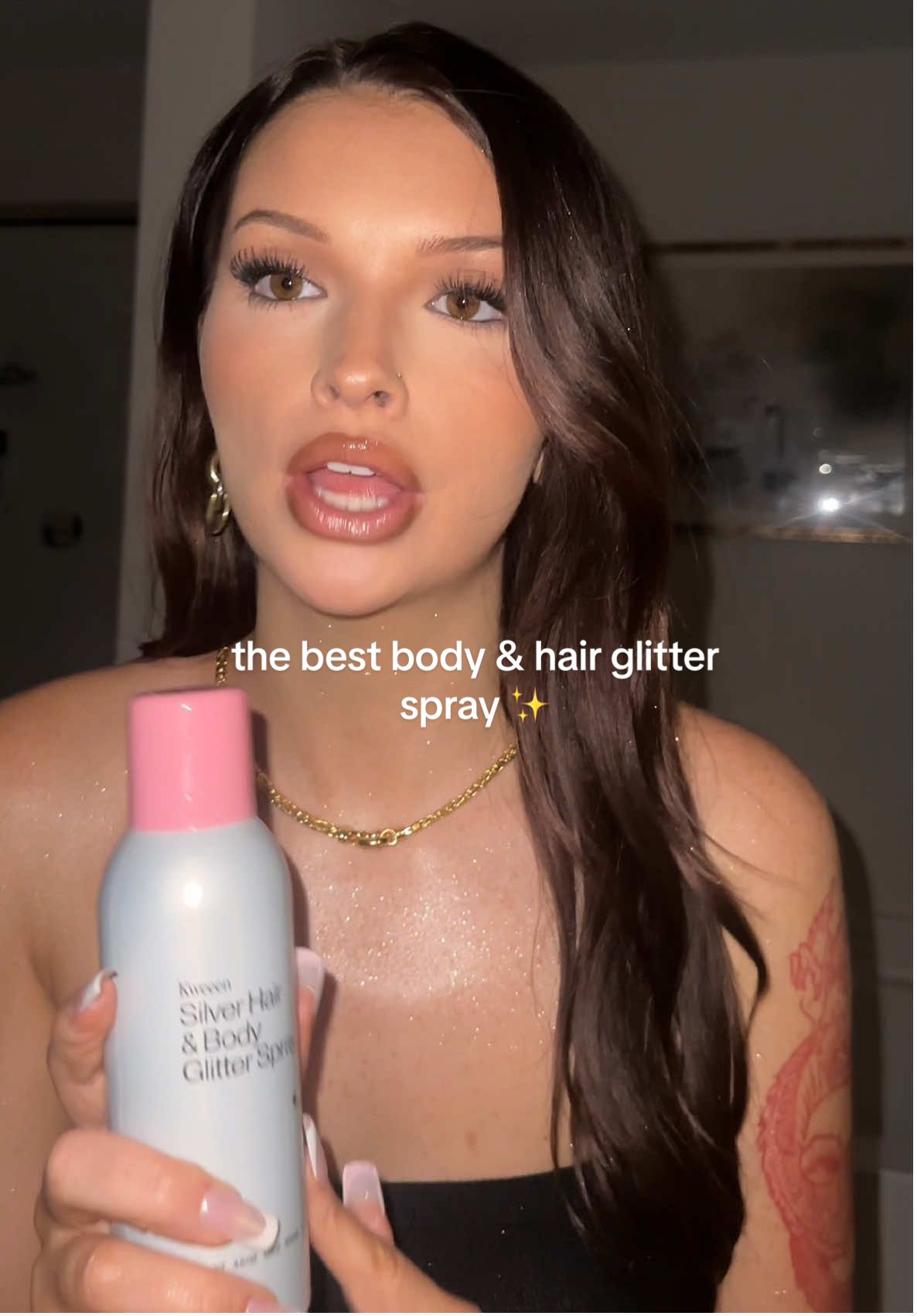 TikTok post by @jade.amberrrrr for Eva NYC. Caption reads: this is seriously the best hair + body glitter....