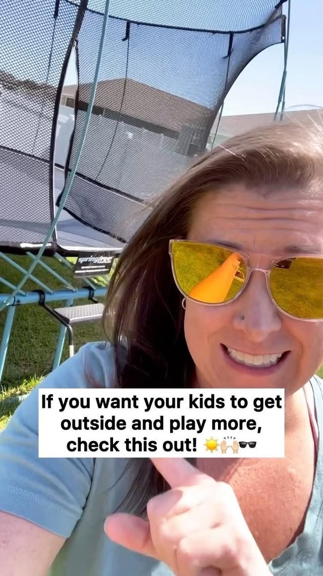 Instagram post by @katiepie07 for Springfree Trampoline. Caption reads: After a year with our @springfreetrampoline, there....