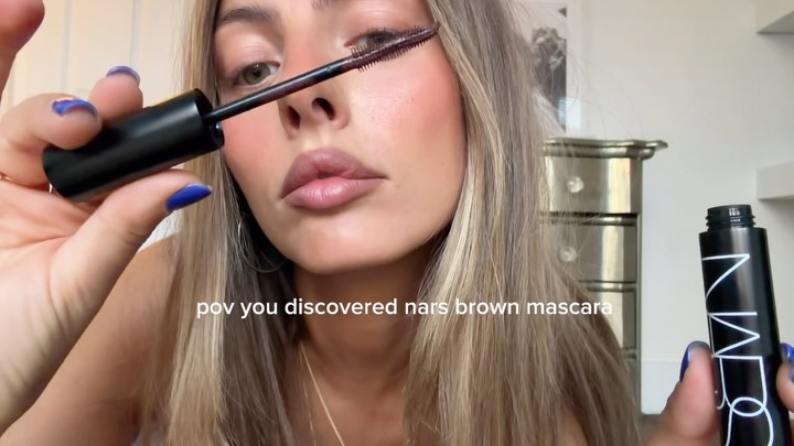 Instagram post by @sashct for NARS Cosmetics. Caption reads: @narsissist brown mascara 🤌🏼 ad #narscosmetics....