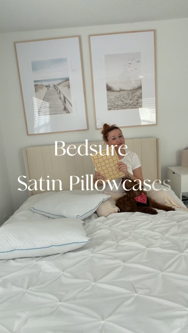 Instagram post by @ellyg.official for Bedsure Home. Caption reads: Adding a little luxury to my nights with the satin....