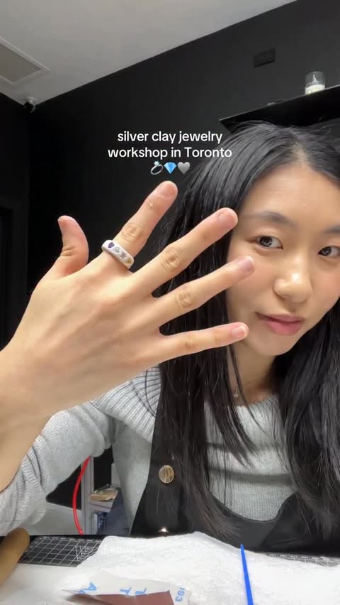 Instagram post by @rebe77e_official for Fun Things Toronto. Caption reads: silver clay jewelry workshop in Toronto 💍💎🩶 You....