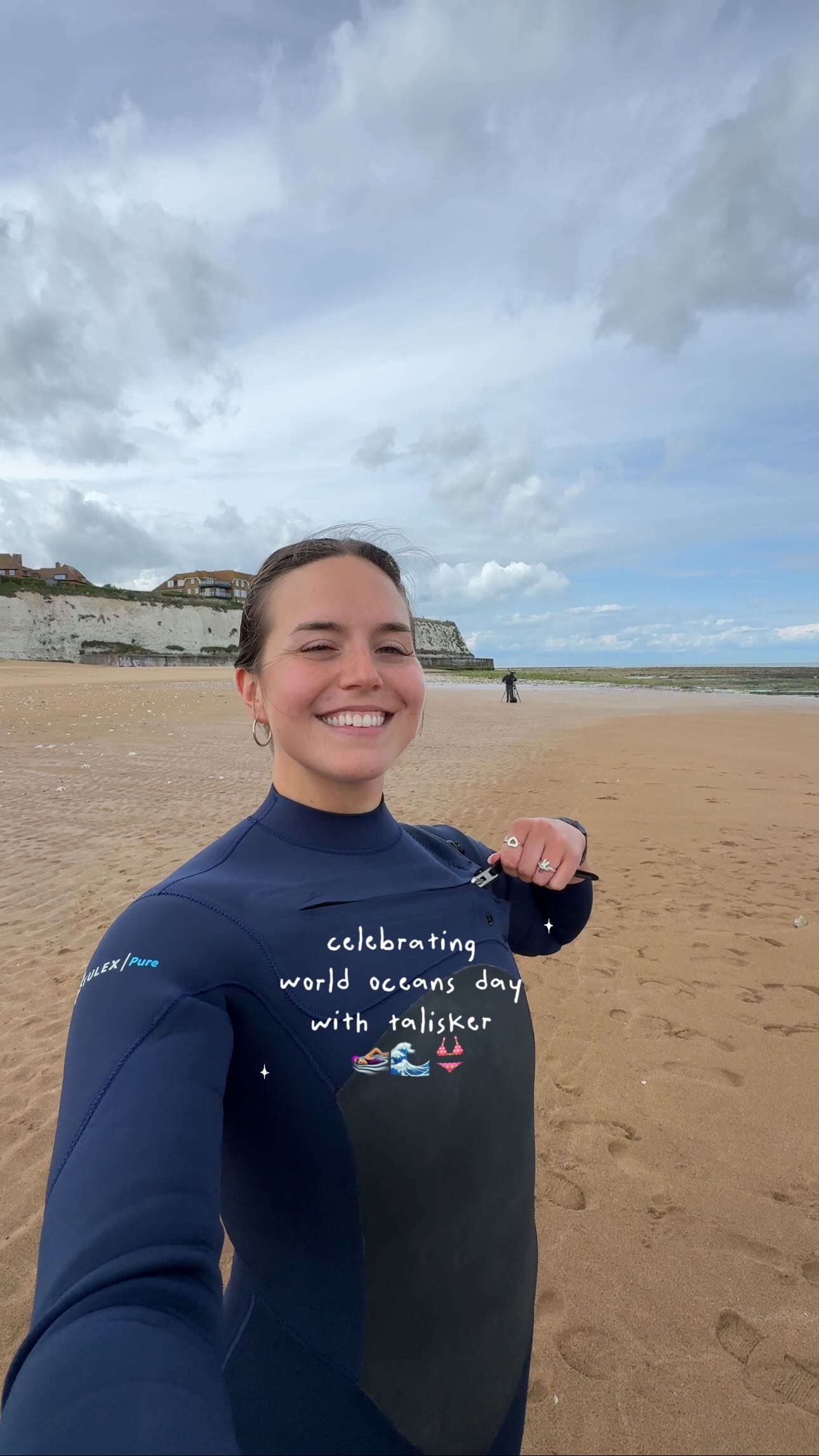 Instagram post by @katiehoylee for Finisterre. Caption reads: putting the wetsuit on was harder than the swim....