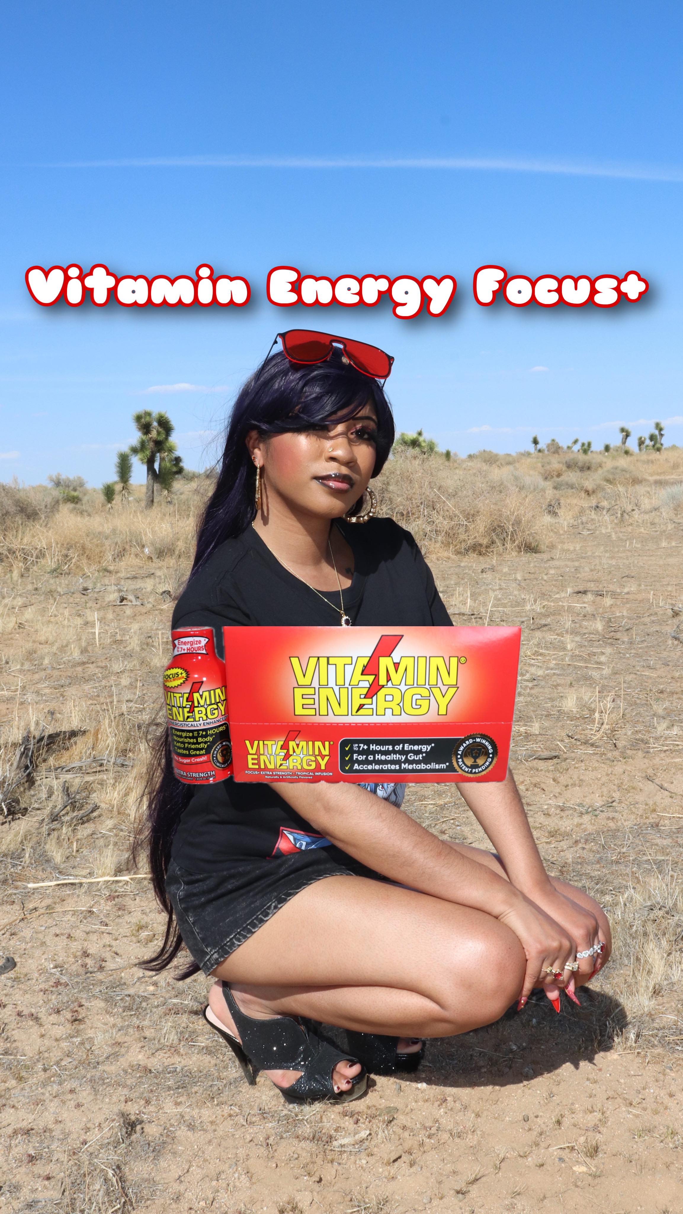 Instagram post by @miriamthegoddess for Vitamin Energy. Caption reads: honestly this @vitaminenergy focus+ did what....