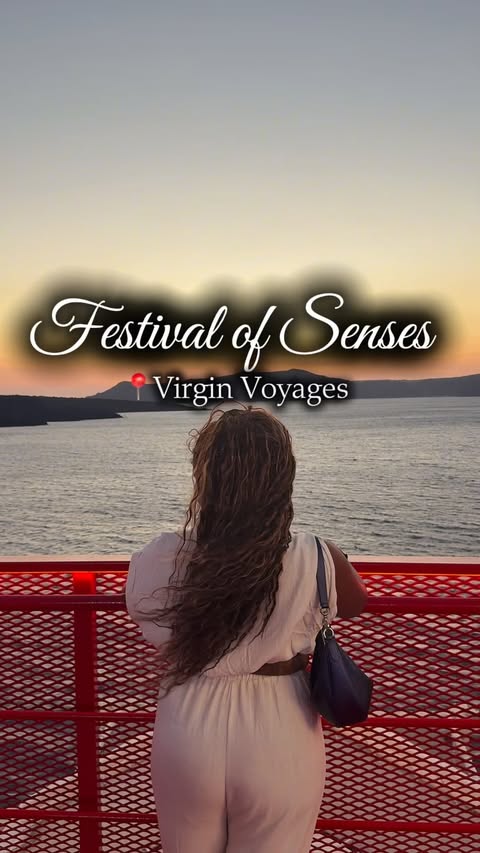 Instagram post by @brisheat for Virgin Voyages. Caption reads: [...] a feast for all the senses 🇮🇹🇬🇷✨ Virgin....
