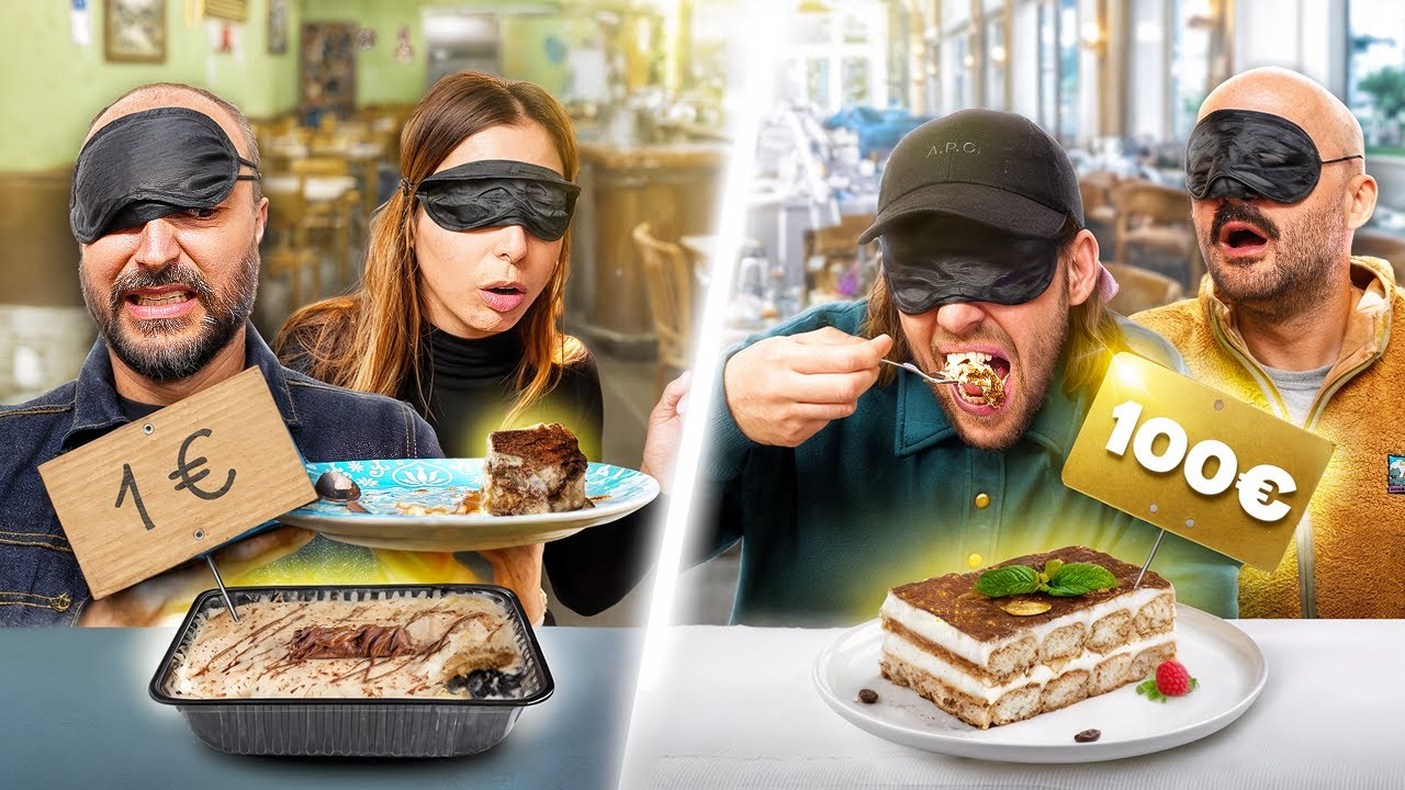 YouTube post by @pierrecroce for Aroma-Zone. Caption reads: Dishes at €1 VS Dishes at €100: Blind tasting!.