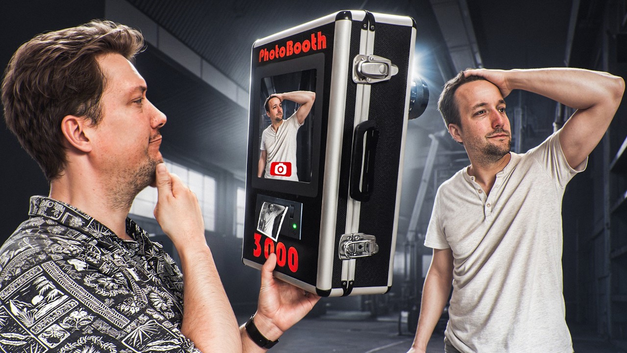 YouTube post by @lesfrerespoulain for Banggood. Caption reads: We made a Photo Booth in a Briefcase! Perfect for....
