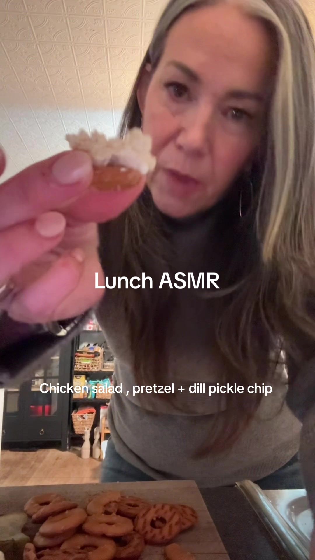 TikTok post by @aestheticaleestyles for Crisp Power. Caption reads: [...] #pretzel #lunch #mukbang #asmrfood @Crisp....