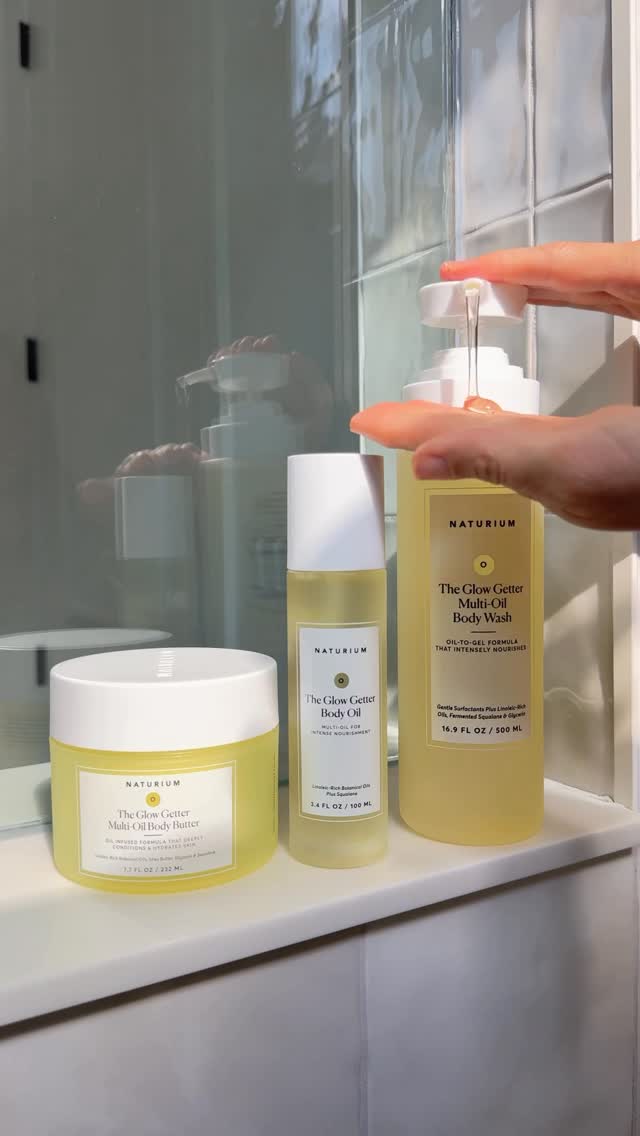 Instagram post by @talktargettome for Naturium. Caption reads: #ad | I tried the @naturium glow getter collection....