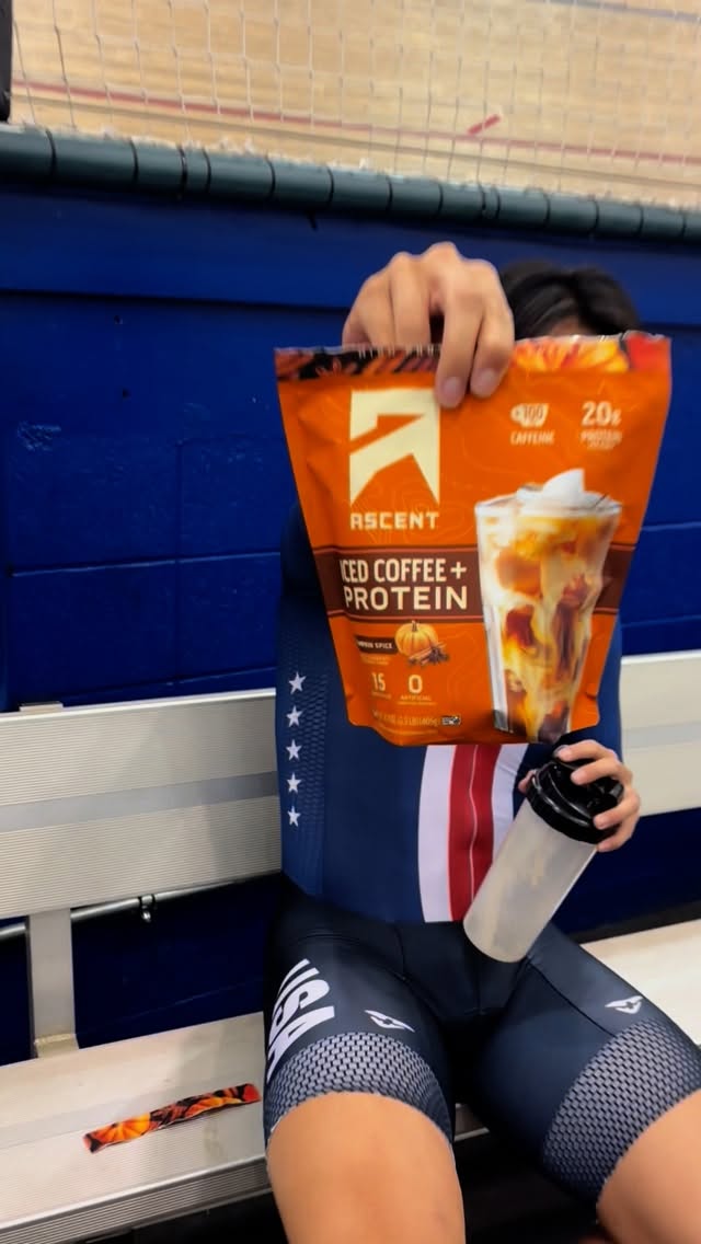 Instagram post by @genewaytang for Ascent Protein. Caption reads: Trying the new @ascent_protein Pumpkin Spice Iced....