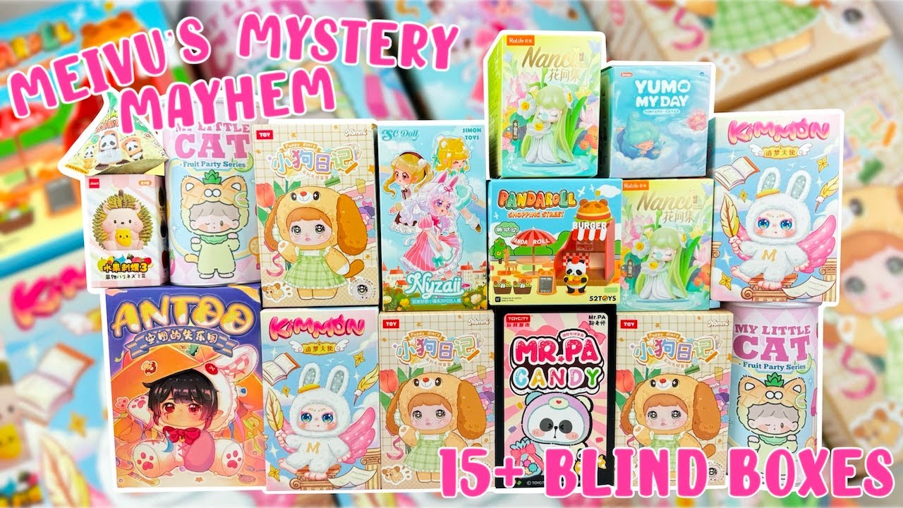 YouTube post by @Meivu for kikagoods. Caption reads: Let's Open 15+ Blind Boxes from KikaGoods! HUGE....