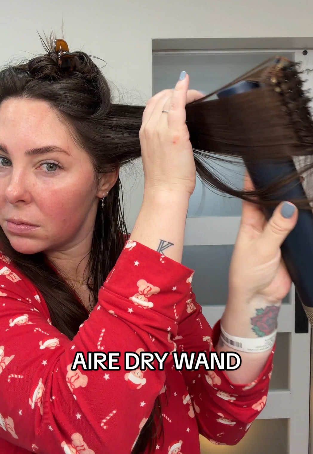 TikTok post by @katiesantry for Conair. Caption reads: [...] fog 🫠 #hairtools #sahmlife #goodhair....