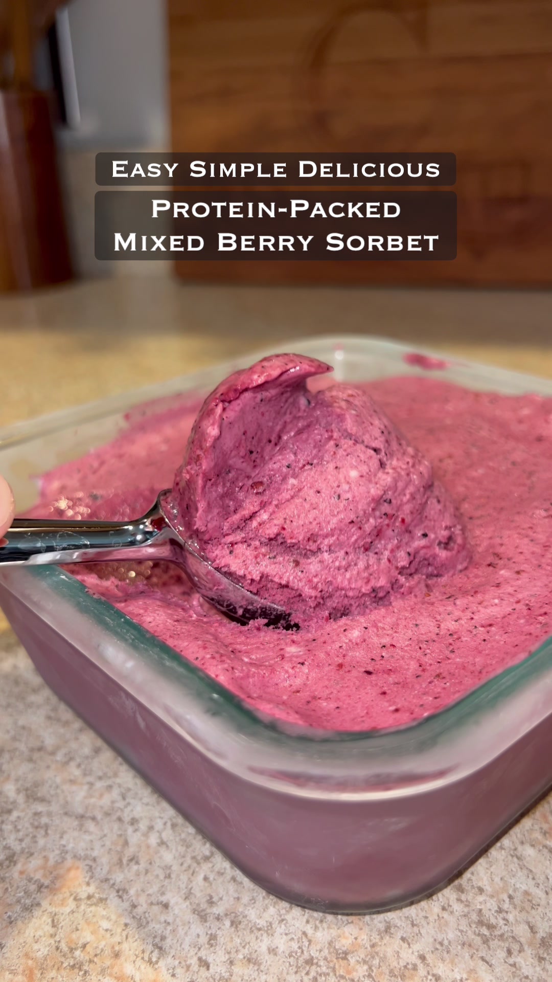 TikTok post by @calwillcookit for The Isopure Company. Caption reads: Protein-Packed Mixed Berry Sorbet 🍓🫐🍨 This is a....