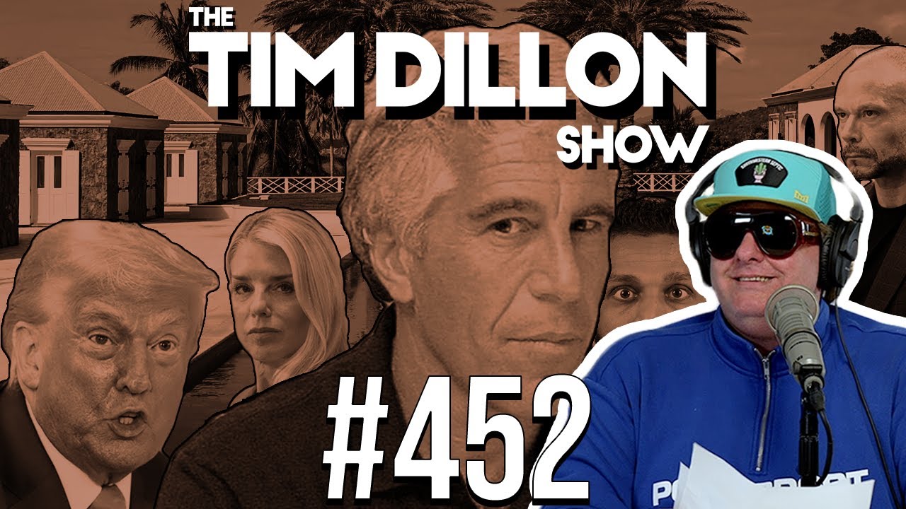 YouTube post by @TimDillonShow for Morgan & Morgan. Caption reads: Wet Hot American Epstein | The Tim Dillon Show .
