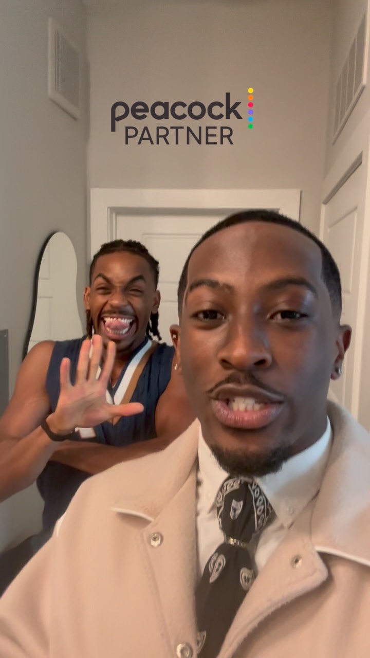 Instagram post by @isaiahxavier for Peacock. Caption reads: #Peacockpartner Y’all like the fits? 😌 we’re TEW....