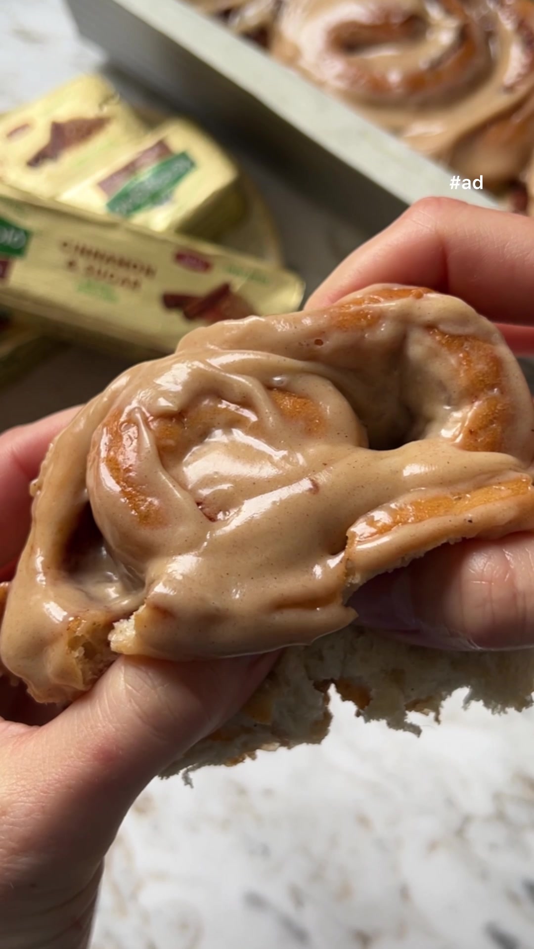 TikTok post by @butternutbakery for KerrygoldUSA. Caption reads: [...] to delicious cinnamon rolls is using....