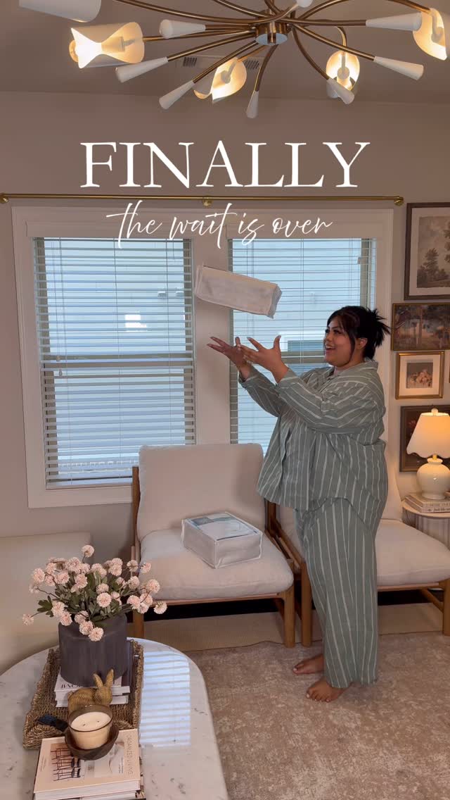 Instagram post by @decorcrushdaily for Half Price Drapes. Caption reads: [...] space with new curtains, and when....