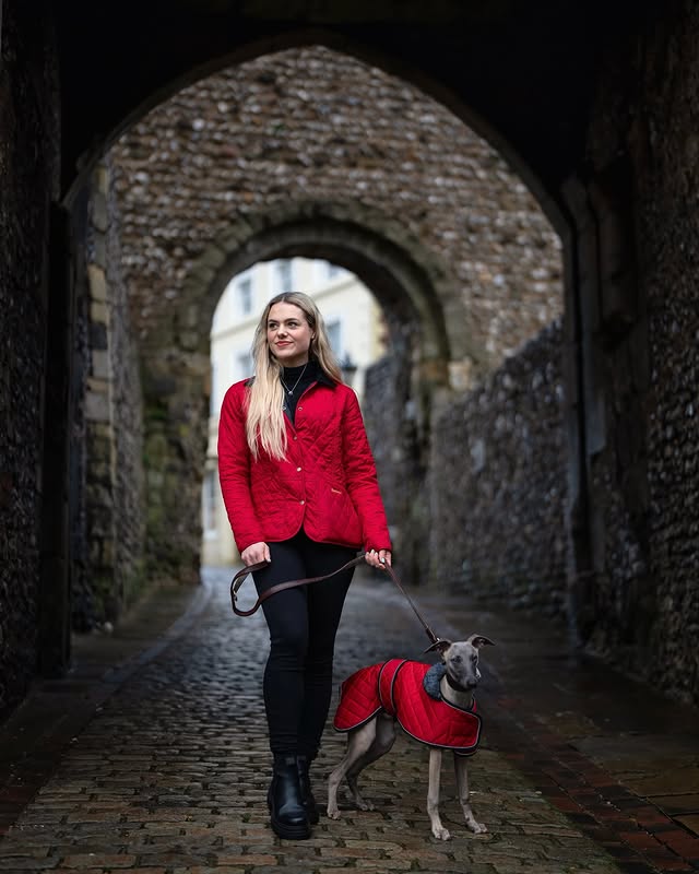 Instagram post by @this_esme for Tractive. Caption reads: [...] Dog jacket @amazonuk Tracker @tractive.