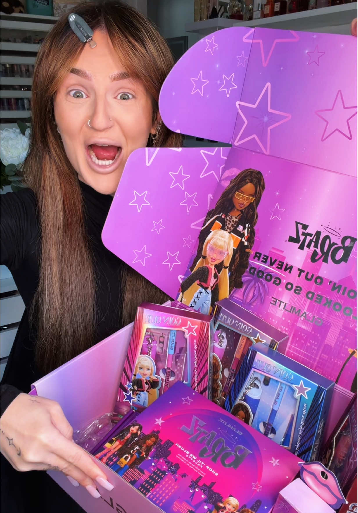 TikTok post by @mikaylanogueira for Glamlite. Caption reads: I LOVE THIS COLLECTION SO MUCH OMG! #bratz....