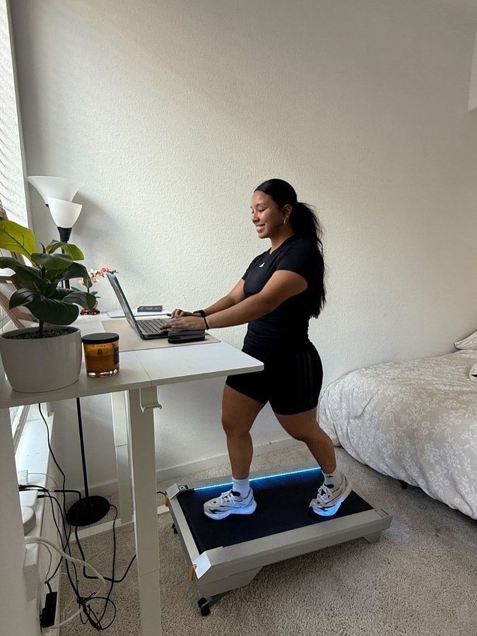 Instagram post by @gymselle_ for UREVO. Caption reads: [...] work, food, and movement 🧃🏓💻🏃

My....