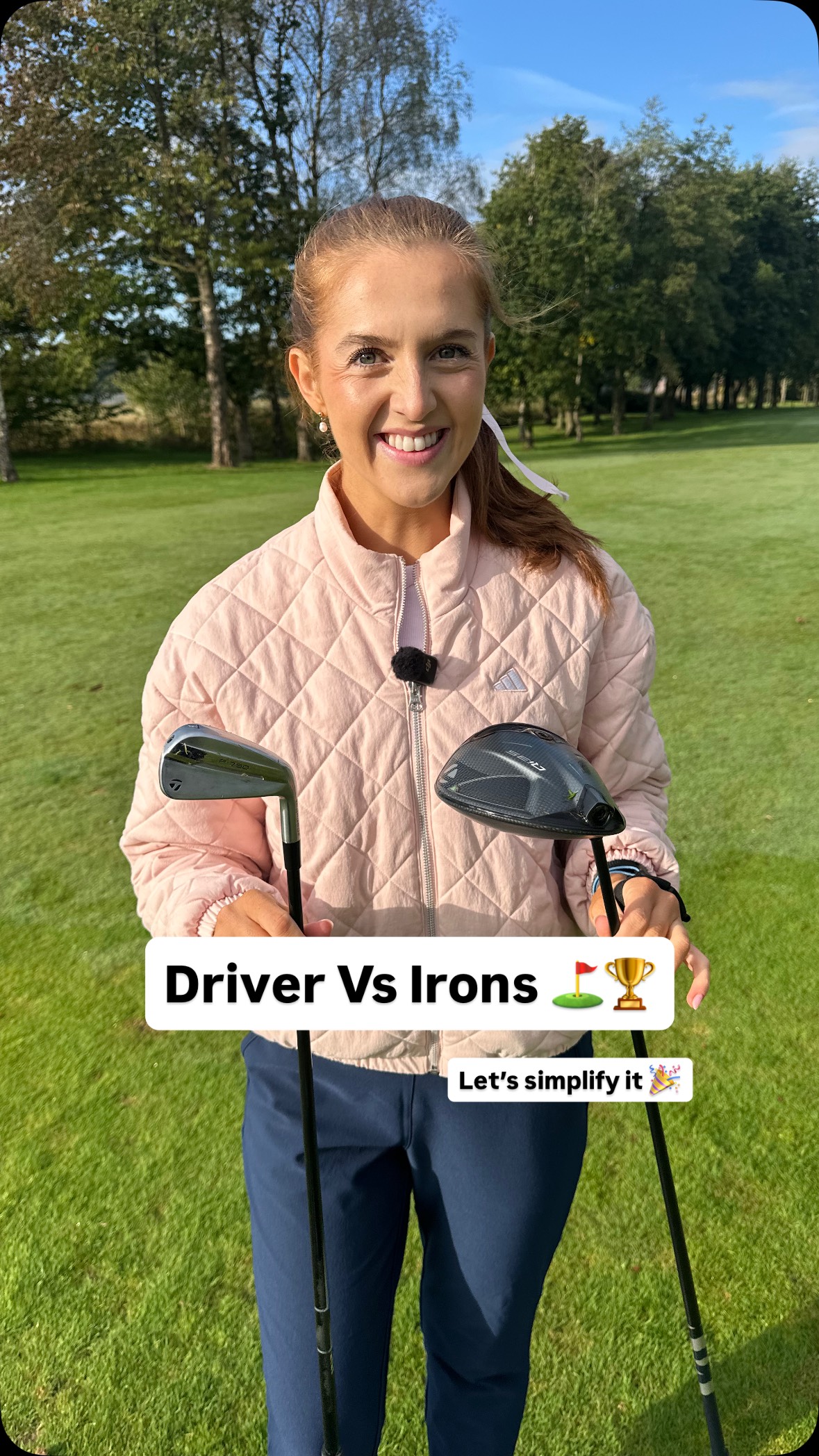 Instagram post by @georgiagolfcoach for HackMotion. Caption reads: Driver Vs Irons ⛳️🏆 let’s simplify it 🎉 ....