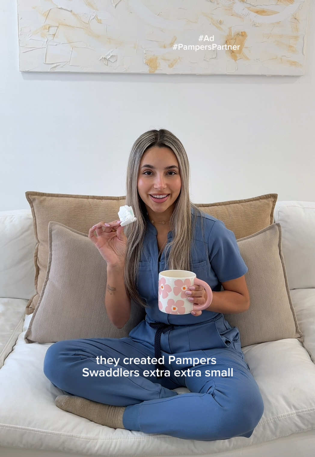 TikTok post by @_gabygomez for Pampers. Caption reads: #ad #PampersPartner It’s Prematurity Awareness....