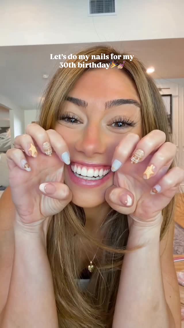 Instagram post by @brandi.nicole.miller for Glamnetic. Caption reads: THE cutest birthday nails 💅🏼 #nails....