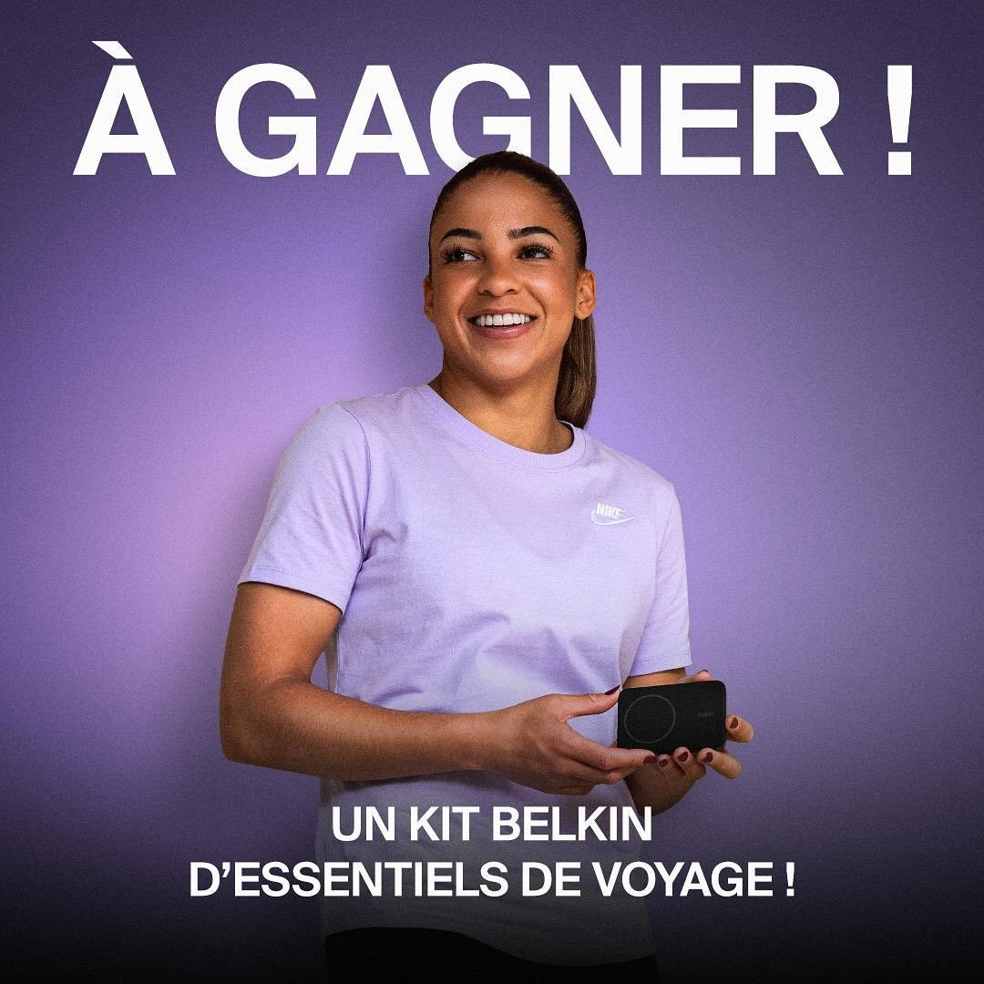 Instagram post by @delphine_cascarino for Belkin. Caption reads: Avec mon partenaire Belkin, nous nous sommes....