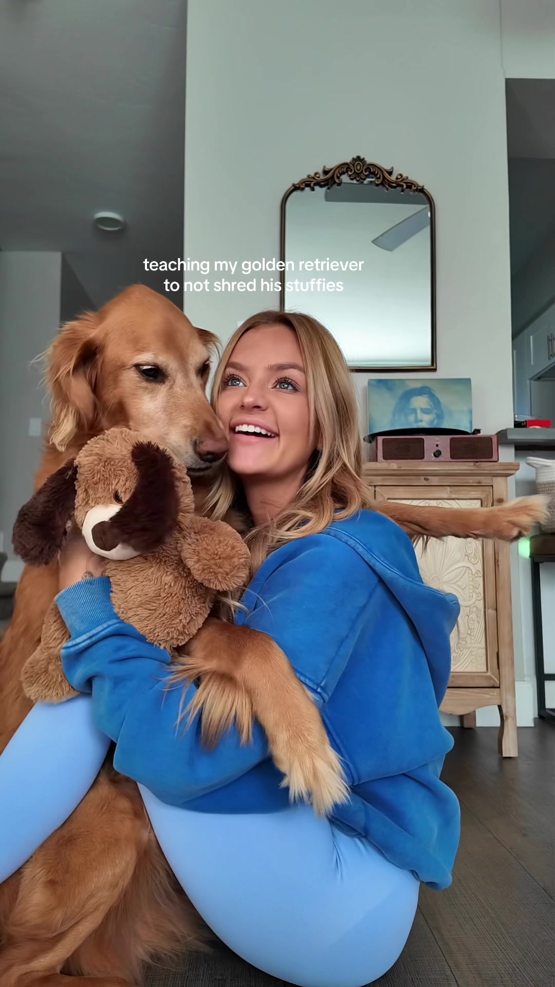 TikTok post by @mrcobywest for Warmies. Caption reads: he’s been so gentle with his new @Warmies 🥹🤍🤍.