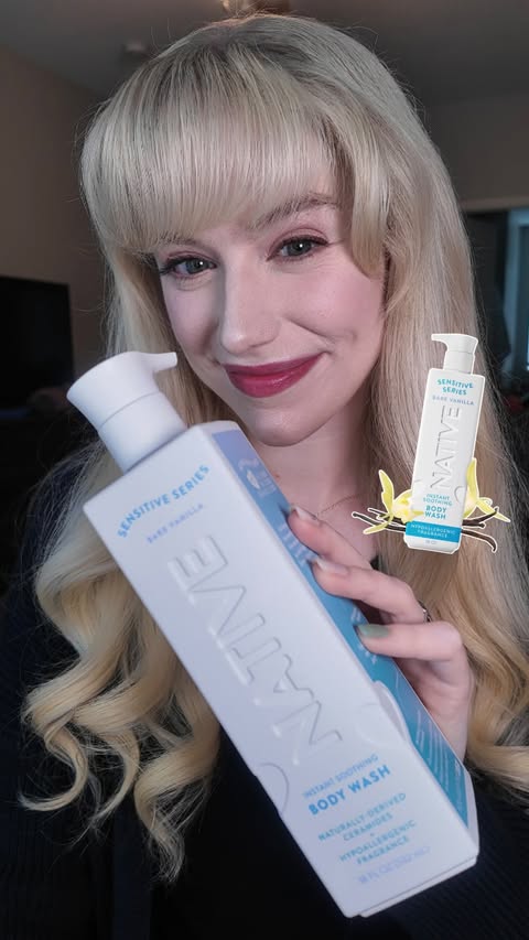 Instagram post by @thesarahbiar for Native. Caption reads: New Bare Vanilla body wash from @native 🤍🫧....
