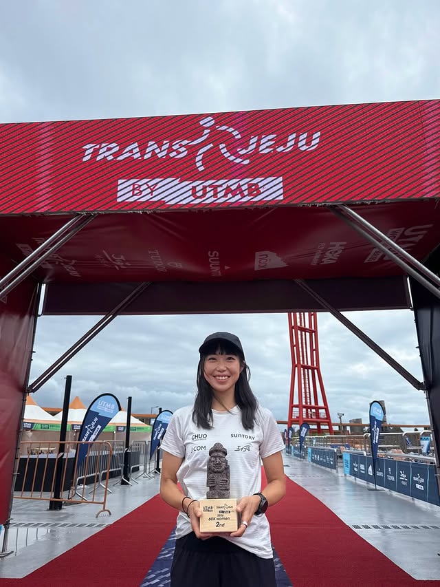 Instagram post by @ayakaueda___ for The North Face. Caption reads: . TransJeju by UTMB 🇰🇷 60k 2nd place🥈 61.5km /....