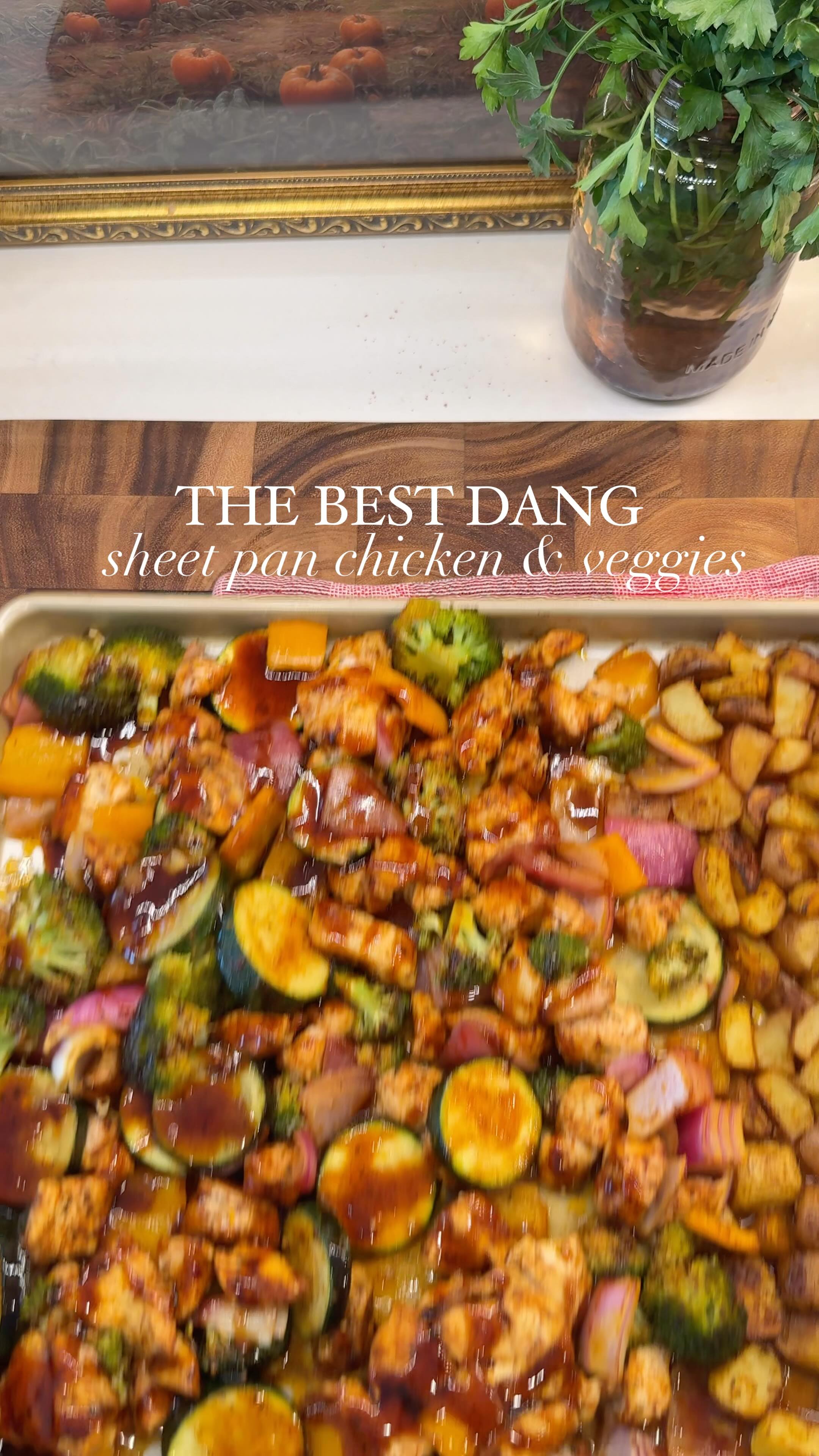 Instagram post by @kdamitz for Blues Hog. Caption reads: One of my go to easy sheet pan dinners!....