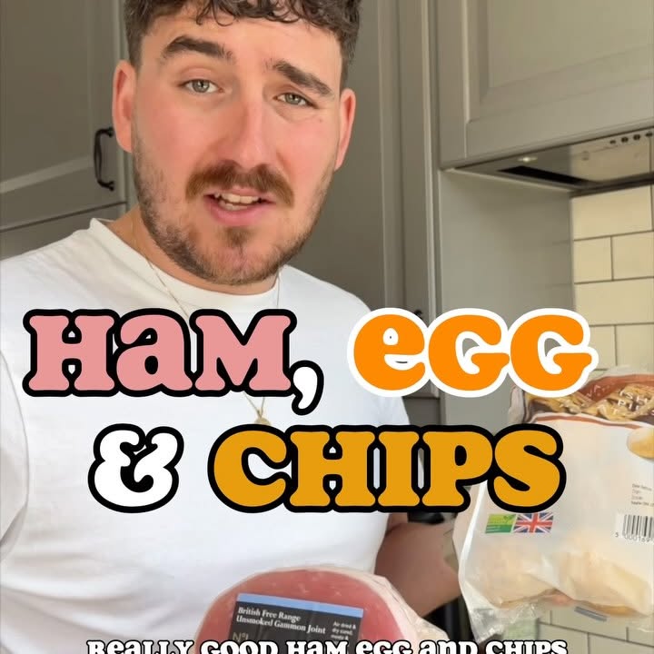 Instagram post by @whatwillycook for Waitrose. Caption reads: Ham, egg and chips with some lovely gammon and....