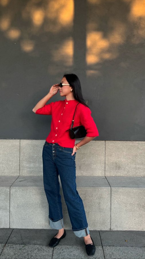 Instagram post by @judyxkam for Sanctuary Clothing. Caption reads: [...] red sweater top will be on repeat....