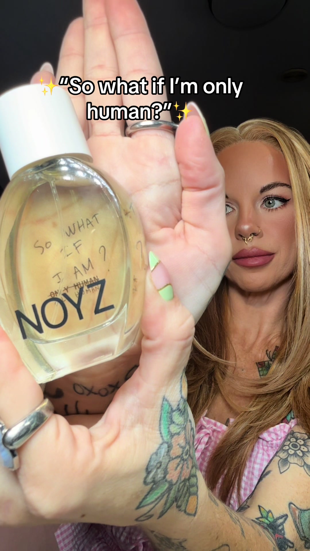 TikTok post by @daniellespeight for NOYZ. Caption reads: [...] is power. ✨ #OnlyHuman by @noyzfragrance”....