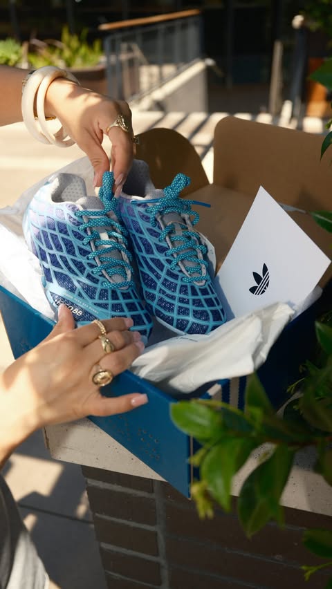 Instagram post by @lucycrivelli for adidas Originals. Caption reads: [...] in years later. #giftedbyadidas....