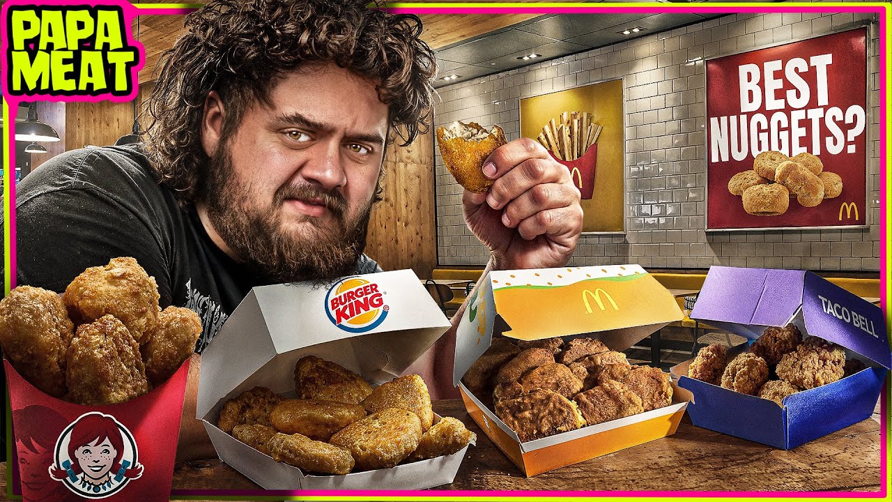 YouTube post by @PapaMeat for Rocket Money. Caption reads: Ranking EVERY Fast Food Chicken Nugget.