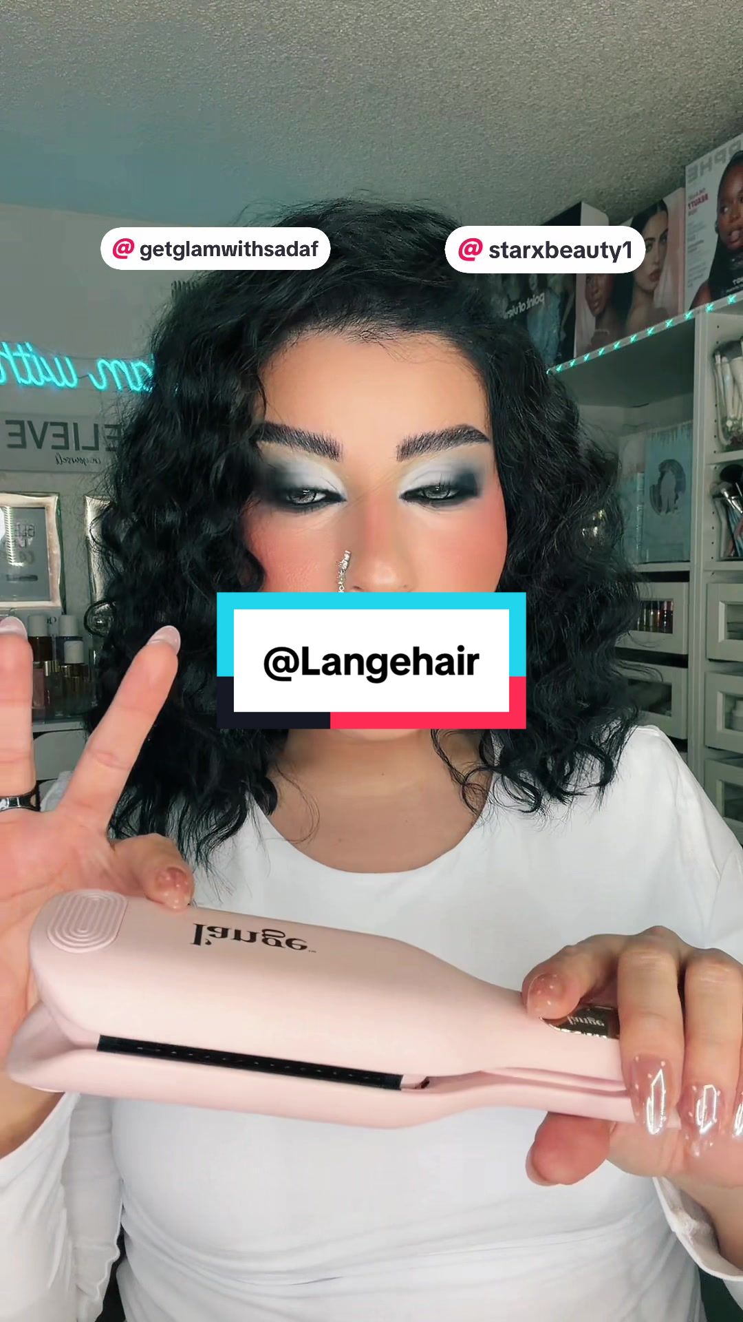 TikTok post by @get_glam_with_sadaf for L'ange Hair. Caption reads: @starxbeauty1 🥰👈 @langehair .