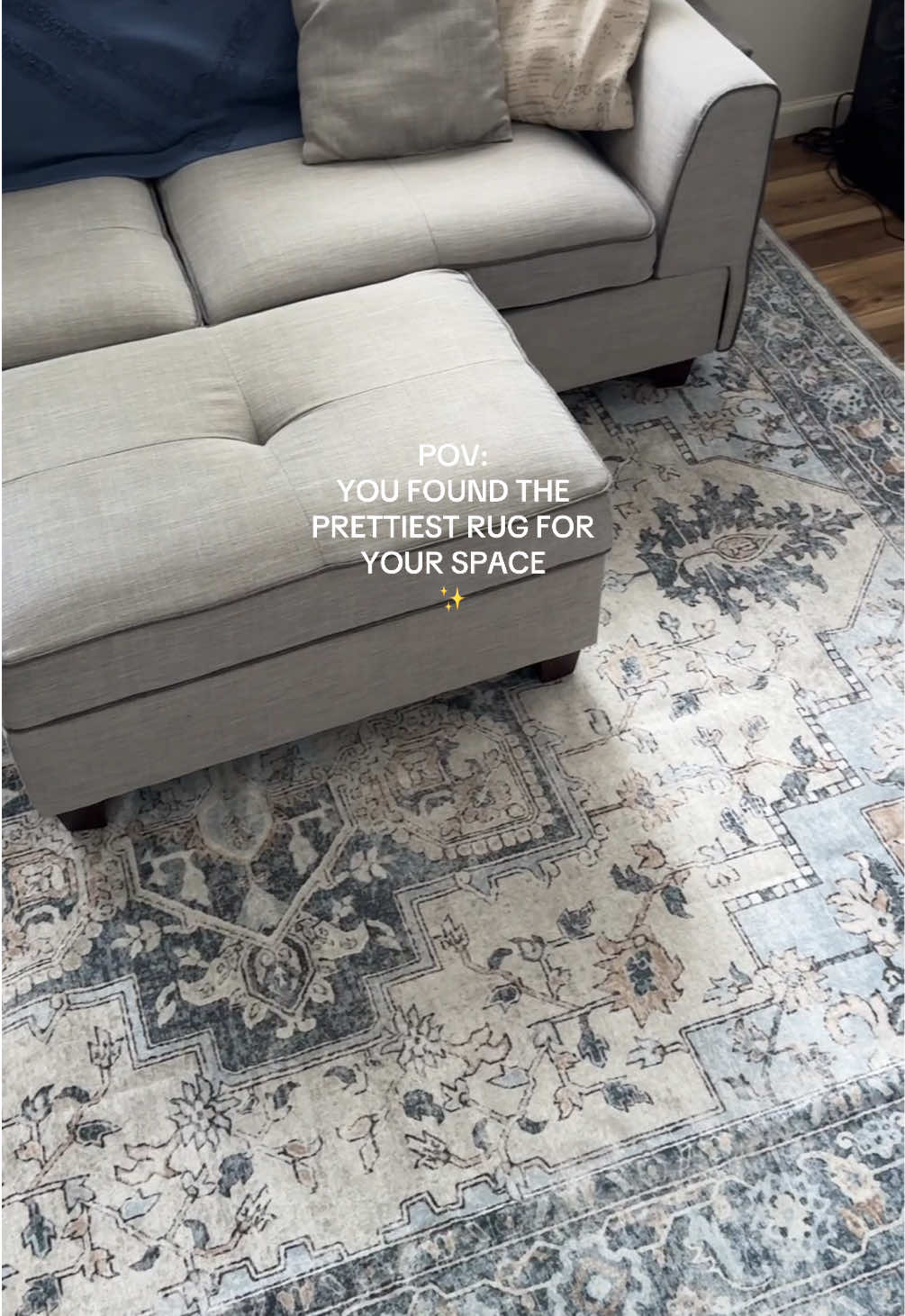 TikTok post by @meranda_davis for Genimo. Caption reads: [...] this rug in our space so much! 🫶🏻✨ @GENIMO....