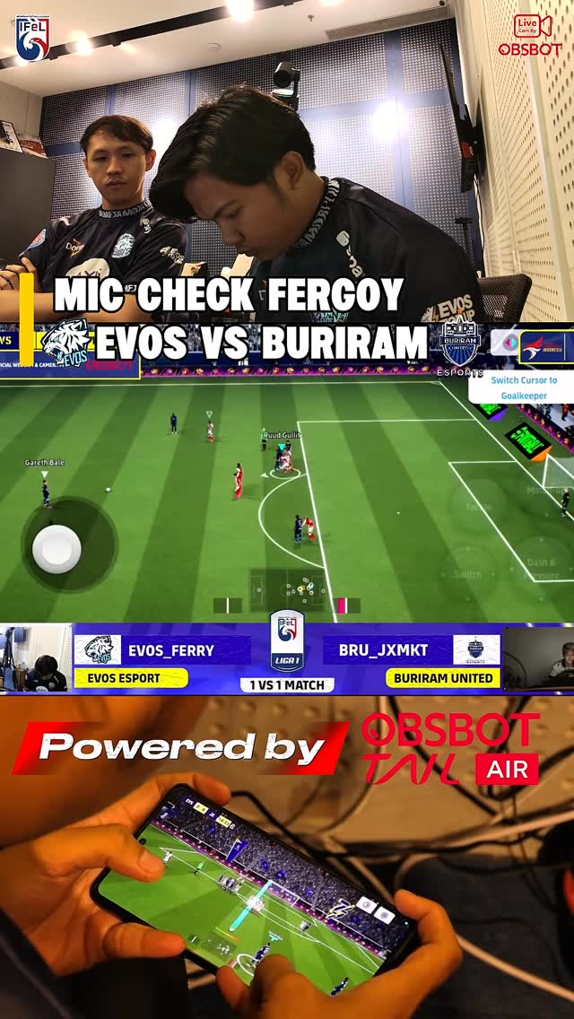 Instagram post by @ifel.id for OBSBOT. Caption reads: [...] | EVOS vs BURIRAM UNITED👀 Powered By :....