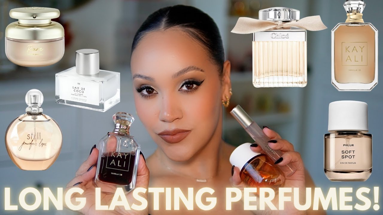 YouTube post by @AmyGlam for Twisted Lily. Caption reads: LONG LASTING PERFUMES IN MY COLLECTION! | AMY GLAM....