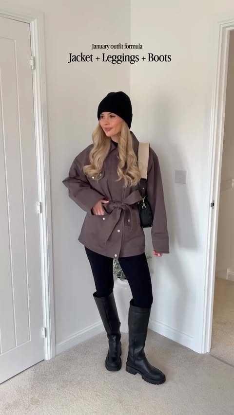 Instagram post by @sophieannestyles_ for Topshop. Caption reads: January outfit formula : jacket + thermal leggings....