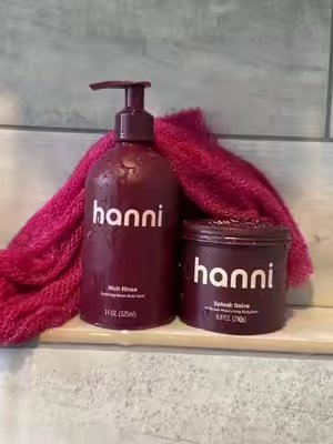 TikTok post by @amycochranhouser for Hanni Bodycare. Caption reads: The Sparkling Palmarosa scent alone is amazing in....