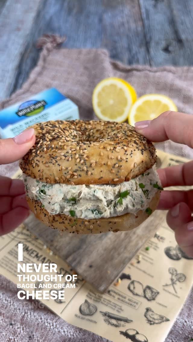 Instagram post by @vessys_gourmet_kitchen for Wild Planet Foods. Caption reads: Wild Mackerel and Cream Cheese Everything Bagel- a....