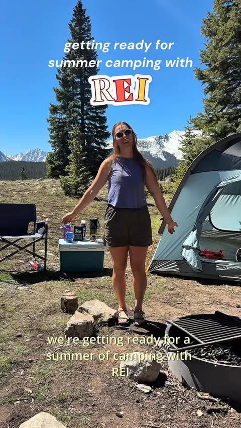 Instagram post by @wyldjules for REI. Caption reads: Camp ready with @rei Summer camping season is here....