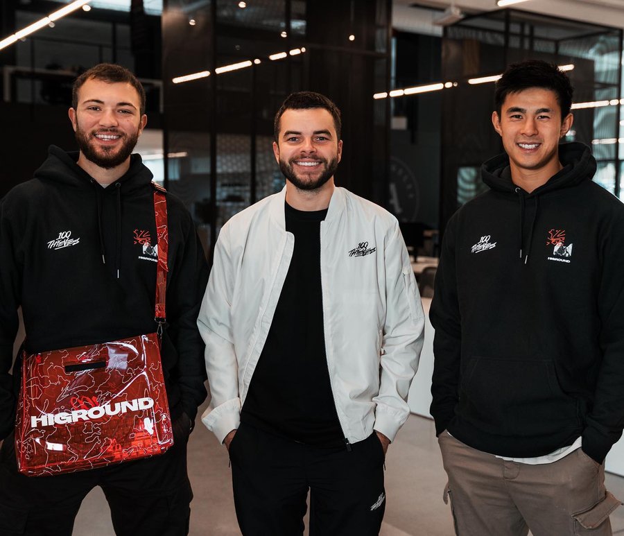 Instagram post by @rust1n for Higround. Caption reads: @higround has been acquired by @100thieves! [...].