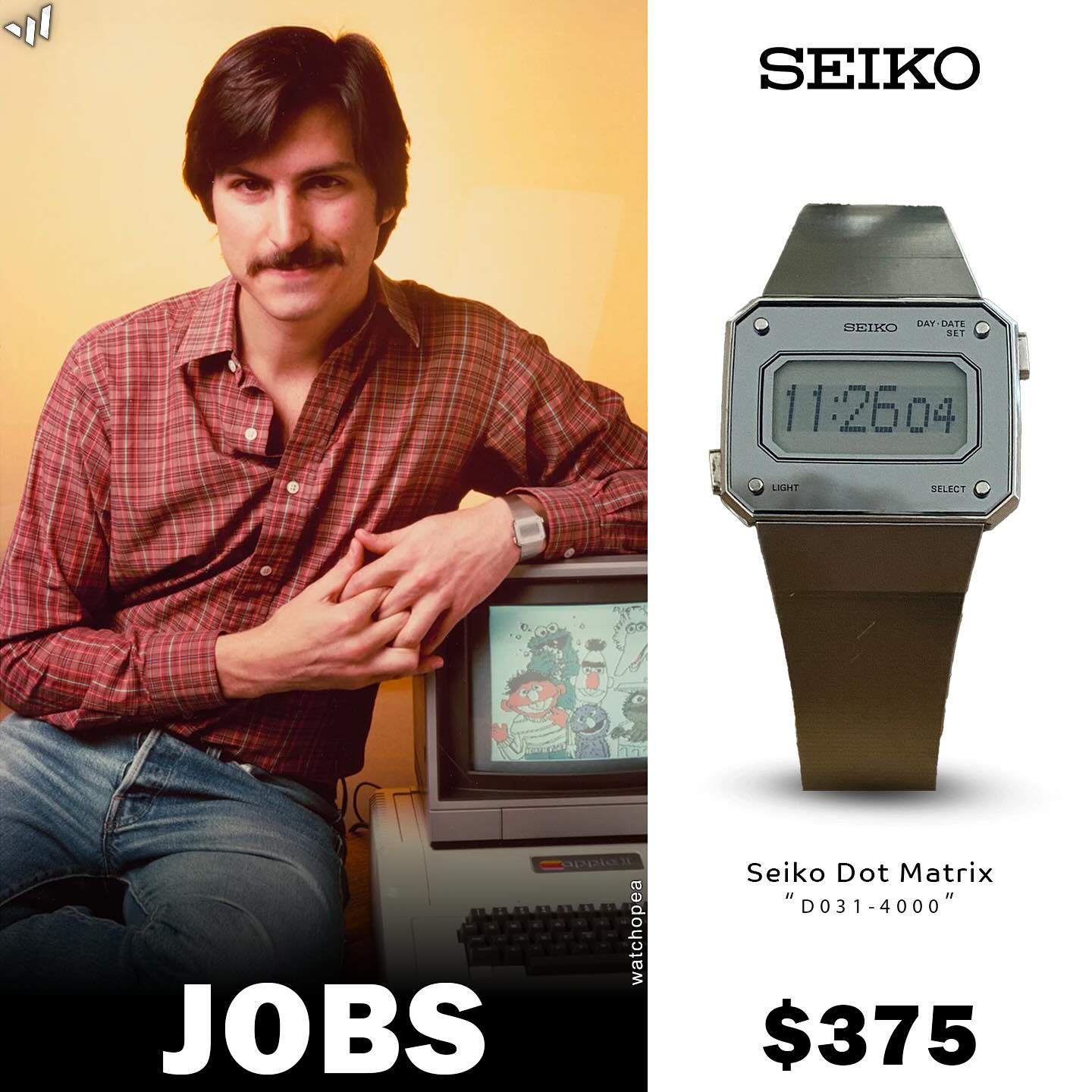 Instagram post by @watchopea for Seiko Watches. Caption reads: ✨ Steve Jobs’ Iconic Seiko Watches ✨

Few people....