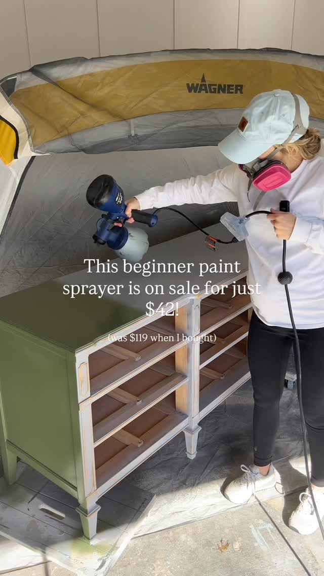 Instagram post by @salvagedbysammie for Wagner SprayTech. Caption reads: This $42 paint sprayer will save you HOURS on....