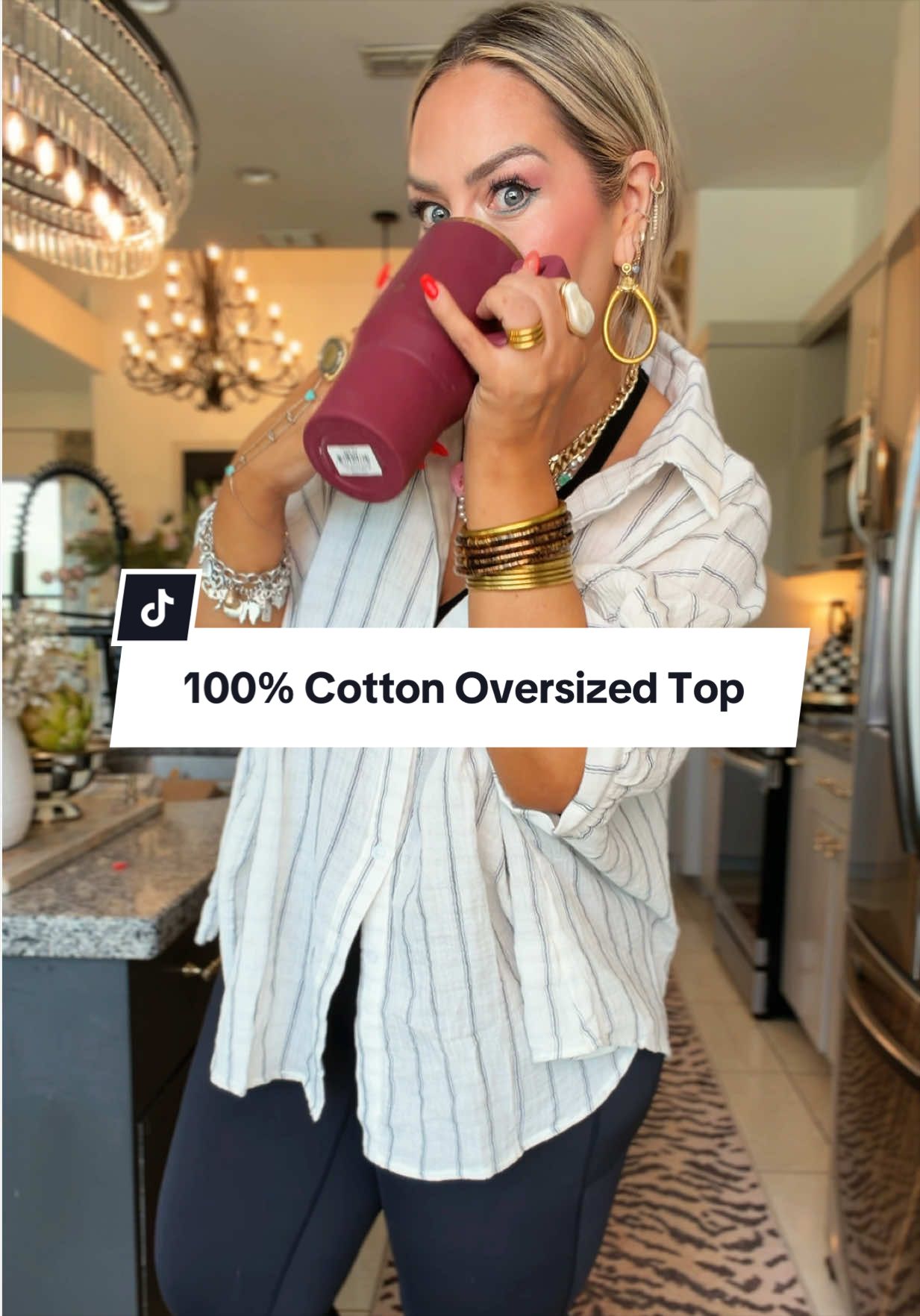 TikTok post by @lindaannettem for Madison + Mallory. Caption reads: The best ovesized top to transition into the....