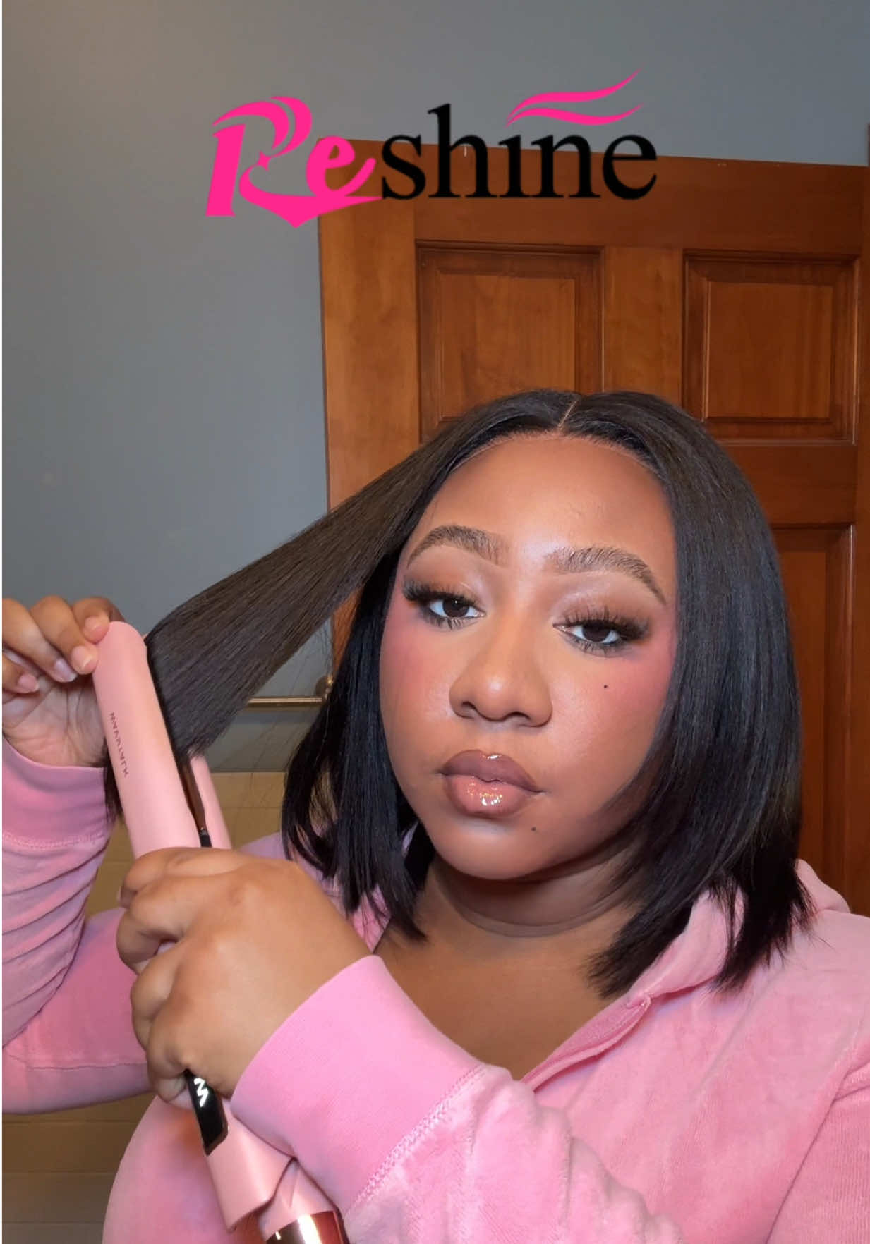TikTok post by @aleahtrinity for Reshine Hair. Caption reads: [...] Yaki straight bob looks so natural 😍....