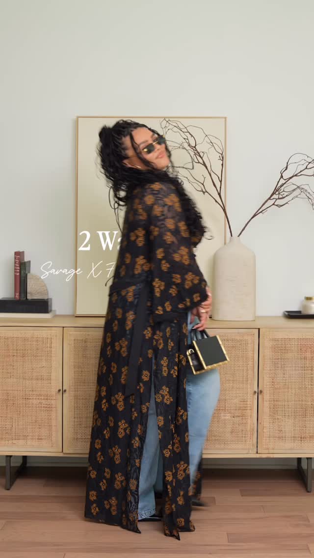 Instagram post by @thejasminemonroe for Savage X Fenty. Caption reads: Two looks. One set. The Feline Floral collection....